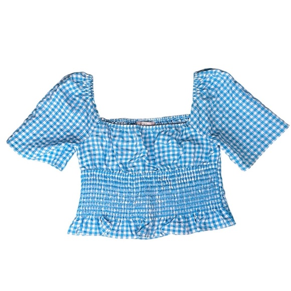 BCBGeneration Smocked Top & Pull on Mini Skirt in Blue Gingham Size M - Picture 3 of 10